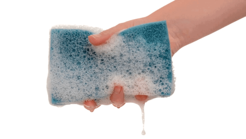 wet sponge to clean the surface with force